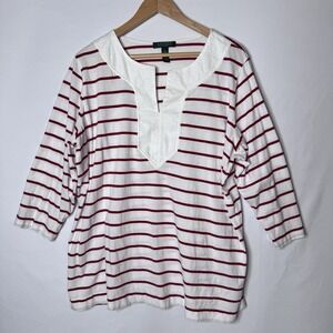 Lauren Ralph Lauren Top Sz 3X Petite Red White Striped Nautical Summer 3/4 Slv